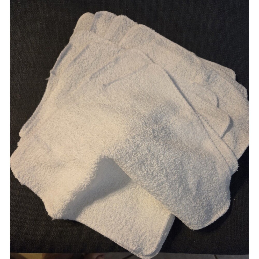 Eight Unbranded 12"x12" White Washcloths 100% Cotton Soft Absorbent